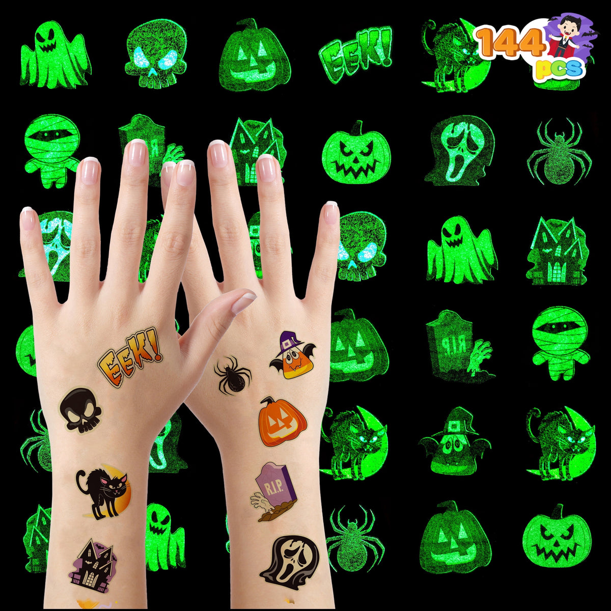 Joyfy 300+ Halloween Temporary Tattoos, Glow in The Dark Tattoos for Kids, Halloween Toys Bulk, Halloween Trick or Treat Toys, Halloween Party Favor