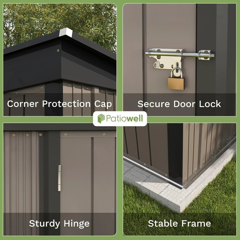 Patiowell Outdoor Storage Shed 5x3 FT Galvanized Steel Coffee Brown