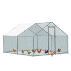 10 x 10 ft Metal Chicken Coop Walk-In Poultry Cage With Waterproof Cover