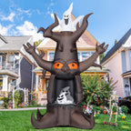 GOOSH Halloween Inflatables 9 FT Animated Halloween Tree Inflatables with Built-in LED lights, Scary Spooky Tree Inflatable with White Ghost, Outdoor Halloween Decorations for Halloween Holiday Party