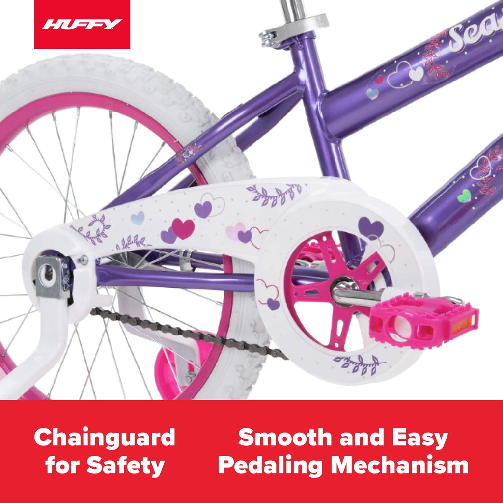 Huffy Sea Star 18in Kids Bicycle, Purple, Ages 4+, Training Wheels, Single-Speed
