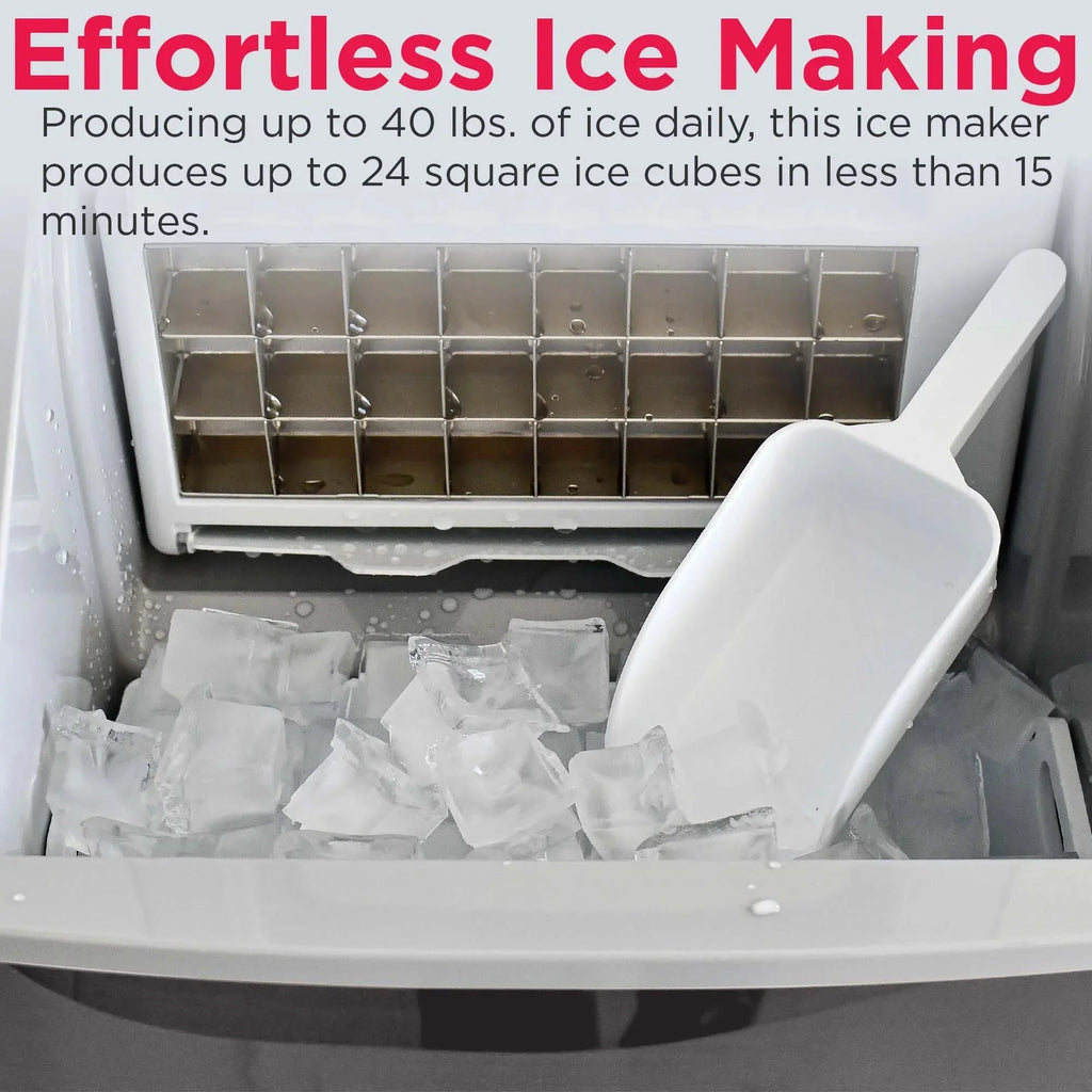 Frigidaire Countertop Clear Square Ice Maker, 40 lbs. Per Day - Stainless Steel