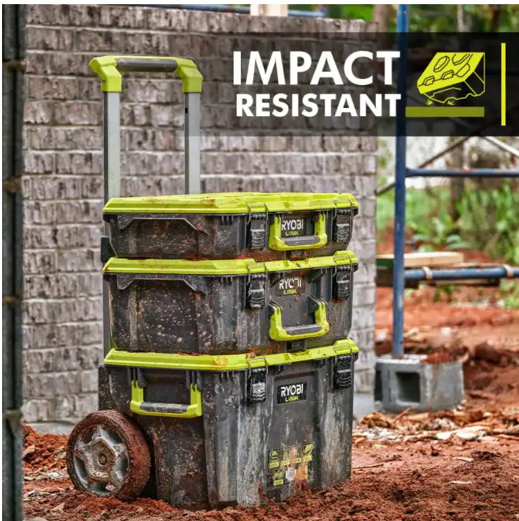 RYOBI LINK Modular Tool Storage Set, Rolling, Medium And Standard Tool Boxes, Green - STM201 STM102 STM101