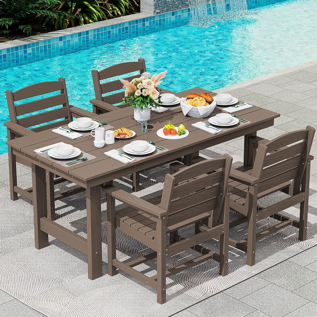 SERWALL 7-Piece HDPE Patio Dining Set, Aruba, 66.9in D x 32.2in W x 29.1in H