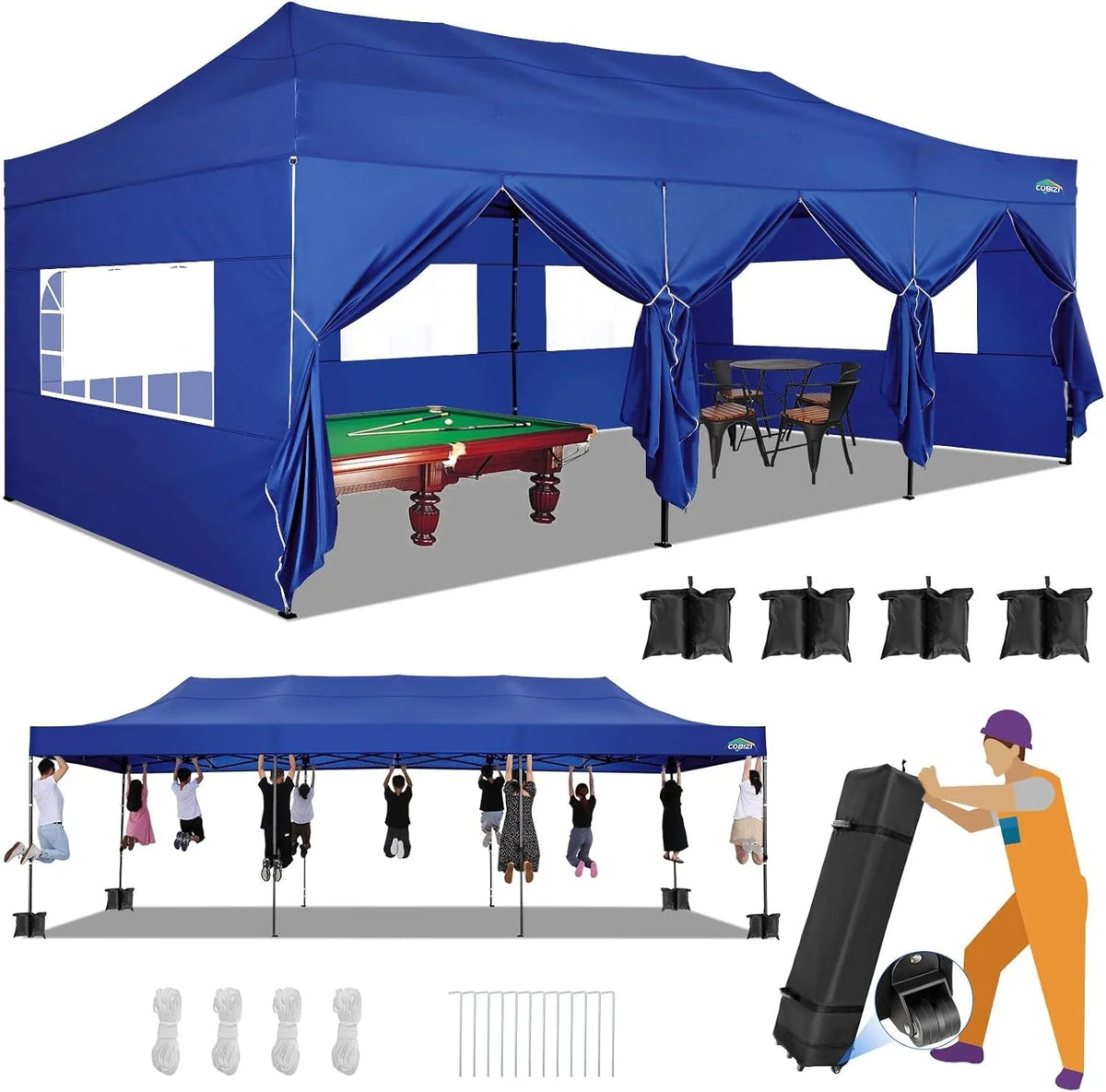 COBIZI 10x20 Heavy Duty Pop-Up Canopy Tent With 6 Sidewalls - Black