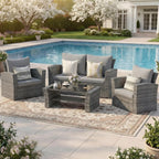 Wisteria Lane 4-Piece Wicker Patio Conversation Set With Cushions And Glass Table - Ash Gray