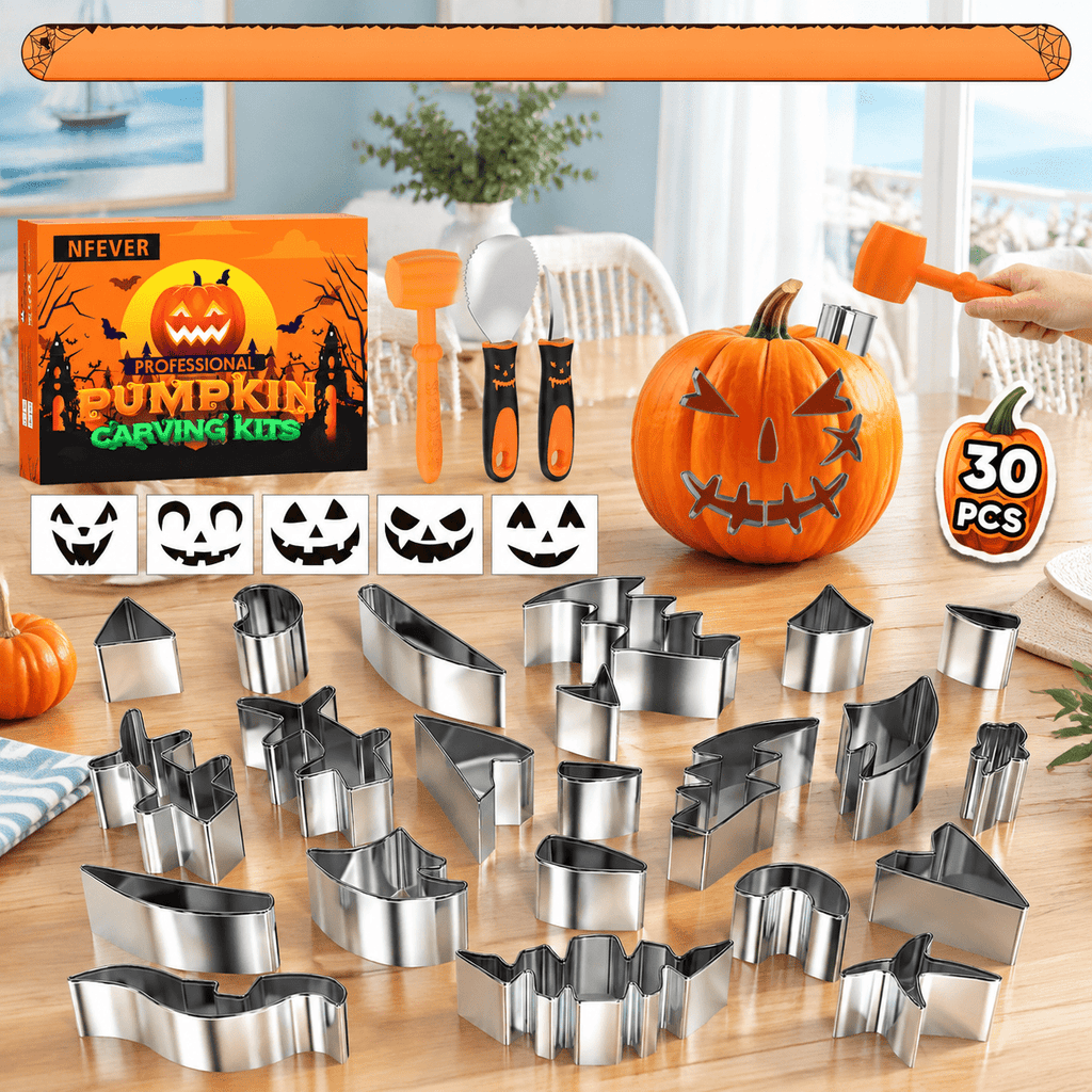 30-Piece Professional Pumpkin Carving Kit with Stencils and Stainless Steel Tools