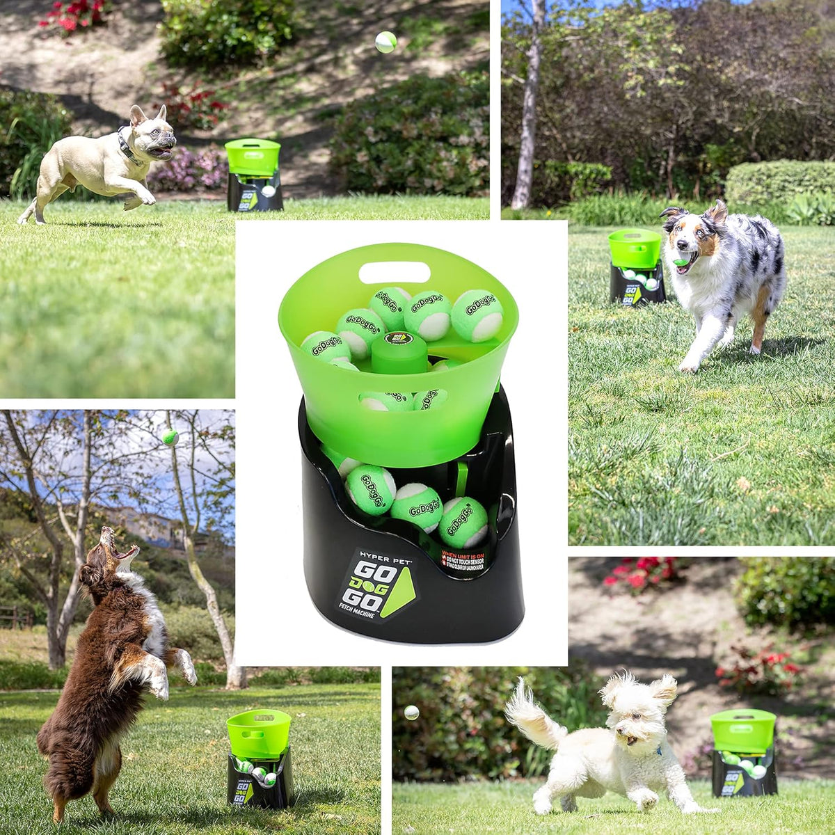 Hyper Pet Automatic Dog Ball Launcher With 5 Balls, Green/Black - GoDogGo