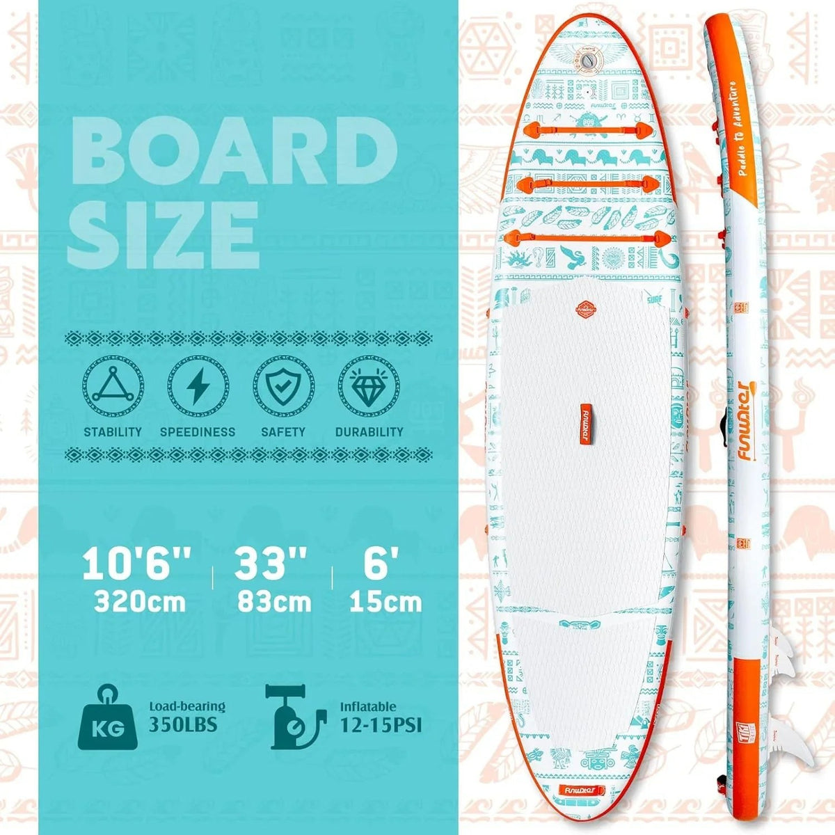 FunWater Inflatable Stand Up Paddle Board, 11 ft x 32 in x 6 in - SUP Paddle Accessories