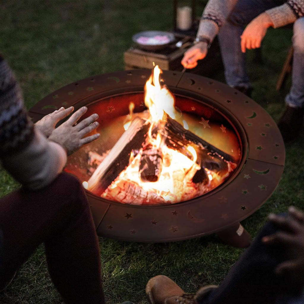 SUNCREAT 42-Inch Wood Burning Patio Fire Pit, Black, 42.1 Inch Diameter x 25.2 Inch High