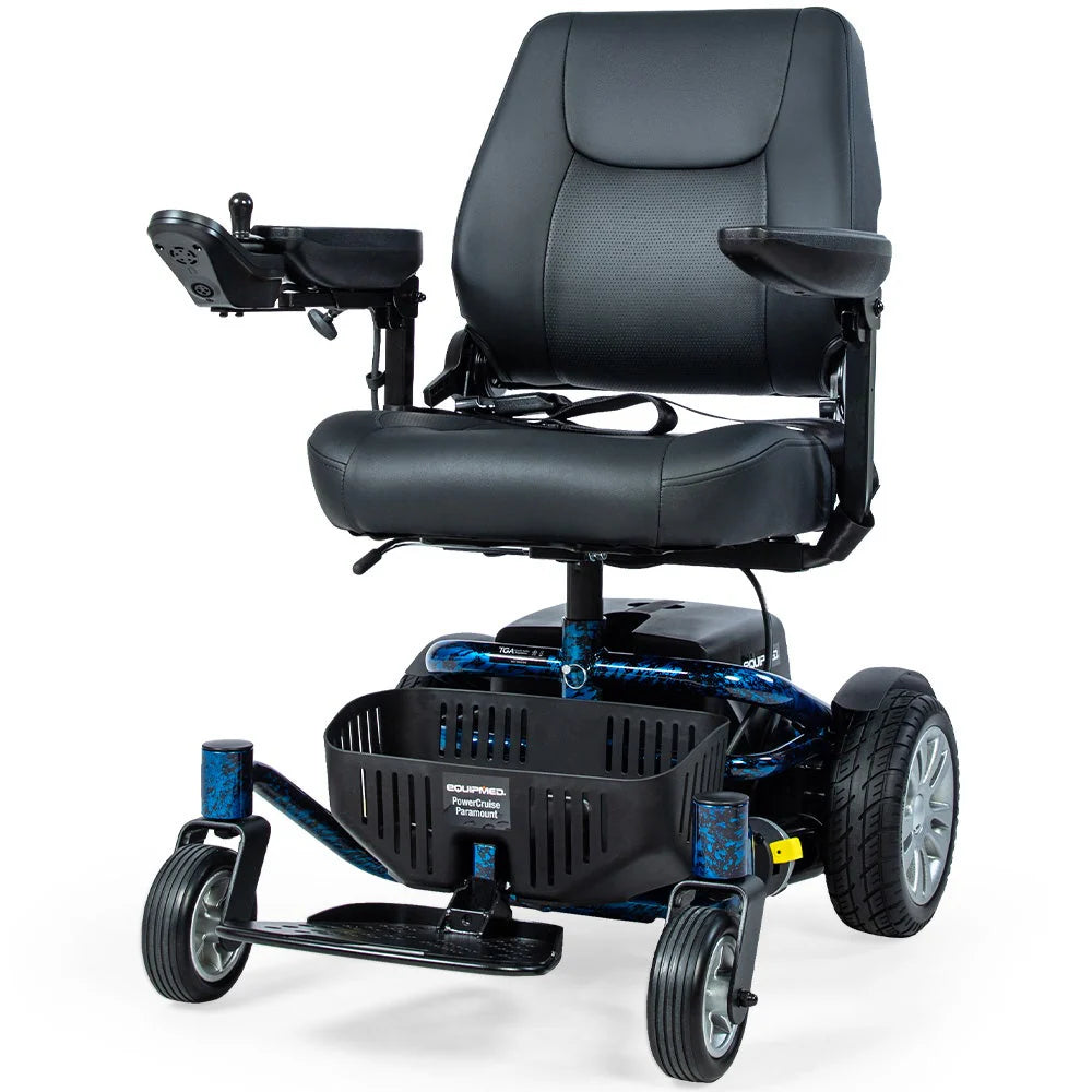Equipmed Heavy Duty Electric Wheelchair, 20km Range, 125kg Capacity, Blue - PowerCruise Paramount
