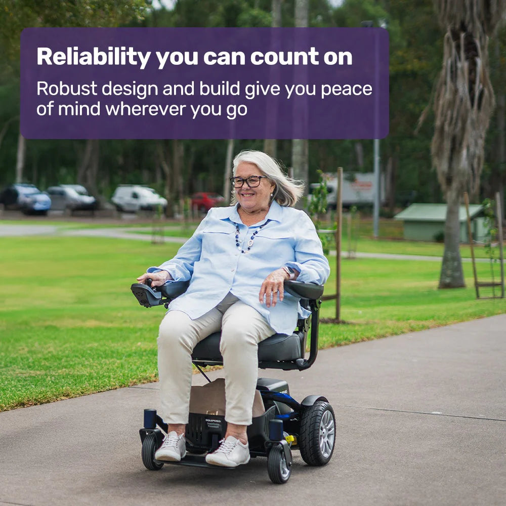 Equipmed Heavy Duty Electric Wheelchair, 20km Range, 125kg Capacity, Blue - PowerCruise Paramount