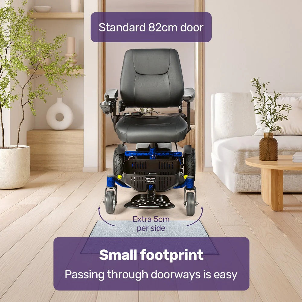 Equipmed Heavy Duty Electric Wheelchair, 20km Range, 125kg Capacity, Blue - PowerCruise Paramount