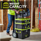 RYOBI LINK Modular Tool Storage Set, Rolling, Medium And Standard Tool Boxes, Green - STM201 STM102 STM101