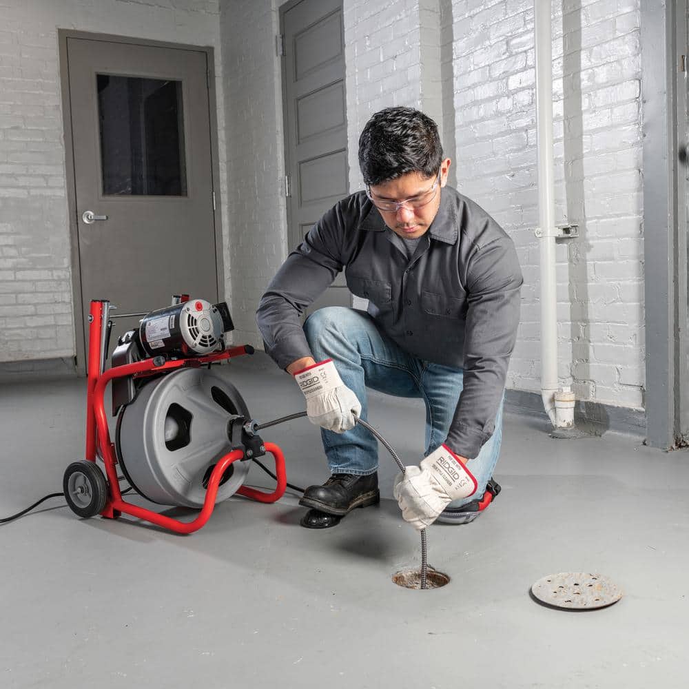 120V Drum Drain Cleaning Snake Auger With 3/8-In. X 75-Ft. Cable, 4-Piece Tool Set And Gloves