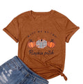 KimSoong Women Halloween Shirt Plaid Pumpkins Graphic Crew Neck Short Sleeve T-Shirts Tops