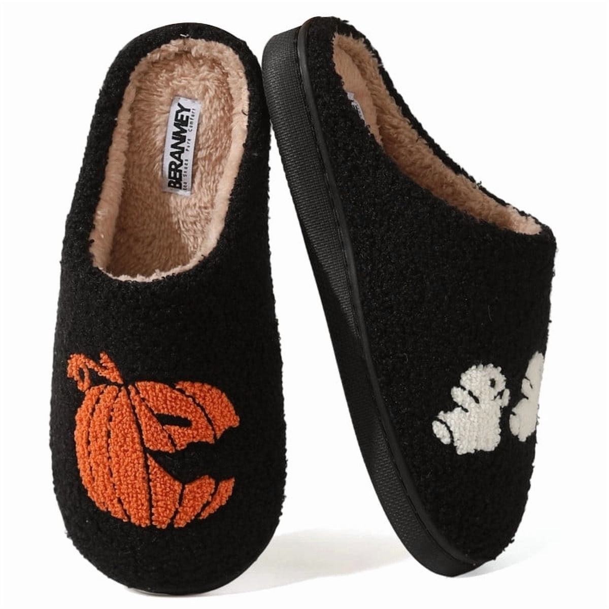 BERANMEY Halloween Slippers for Women Perfect Soft Plush Comfy Warm Slip-On Cute Womens Slippers Indoor Fluffy House Slippers for Women and Men Non-slip Fuzzy Flat Slides