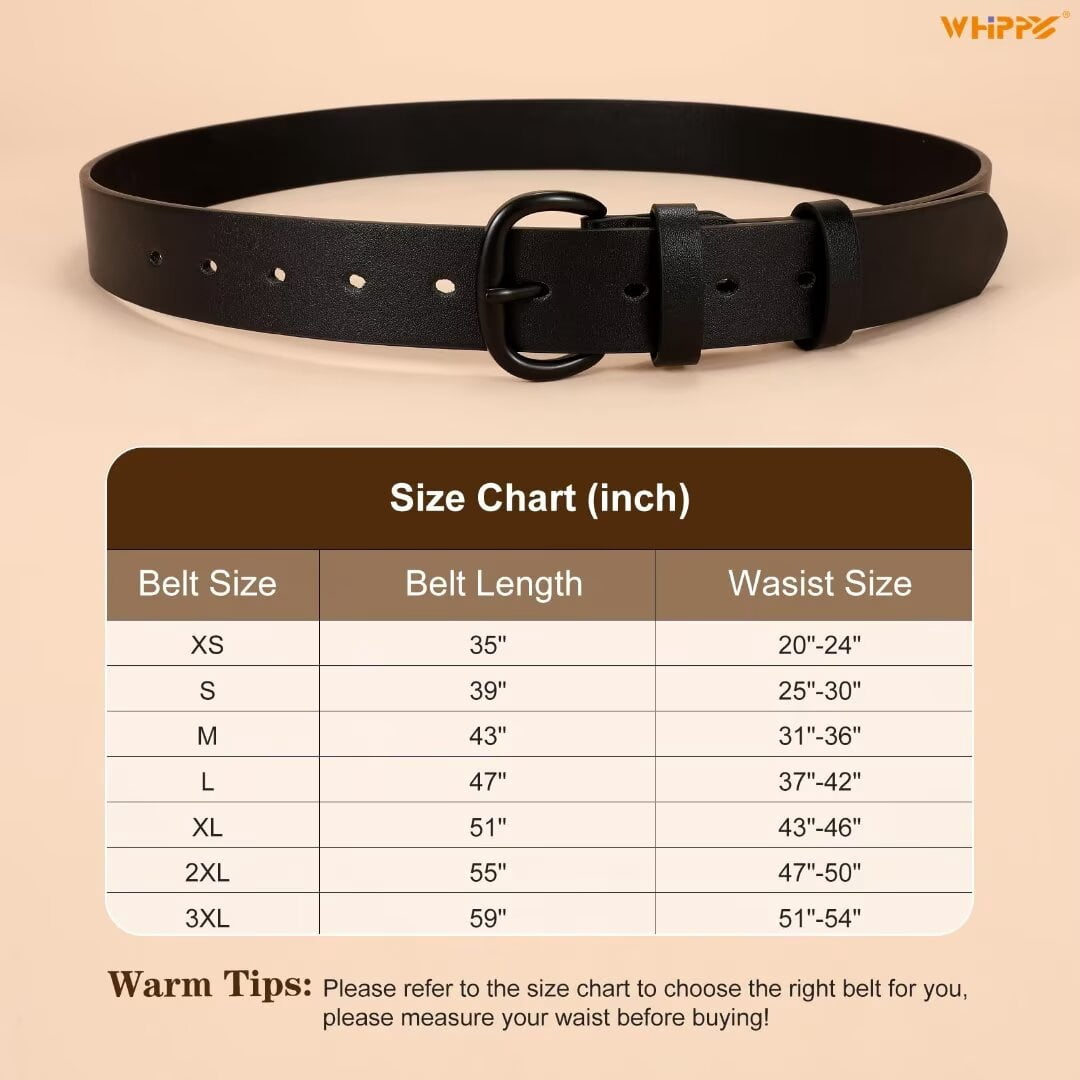 WHIPPY Women Leather Belt for Jeans Pants Ladies Leather Belts with Black Buckle