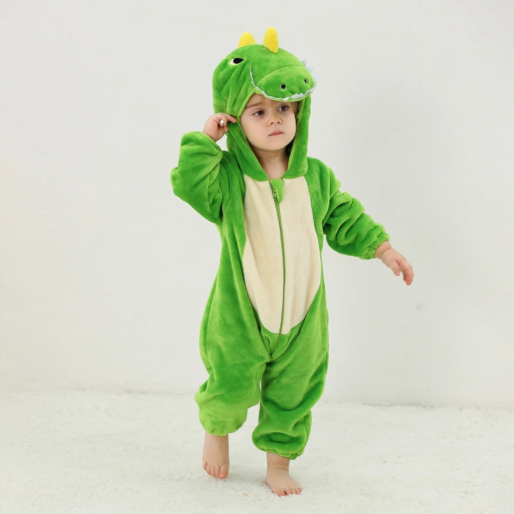 WIBACKER Infant Toddler Dinosaur Animal Fancy Dress Costume Baby Winter Flannel Hooded Romper Christmas Halloween Cosplay Jumpsuit