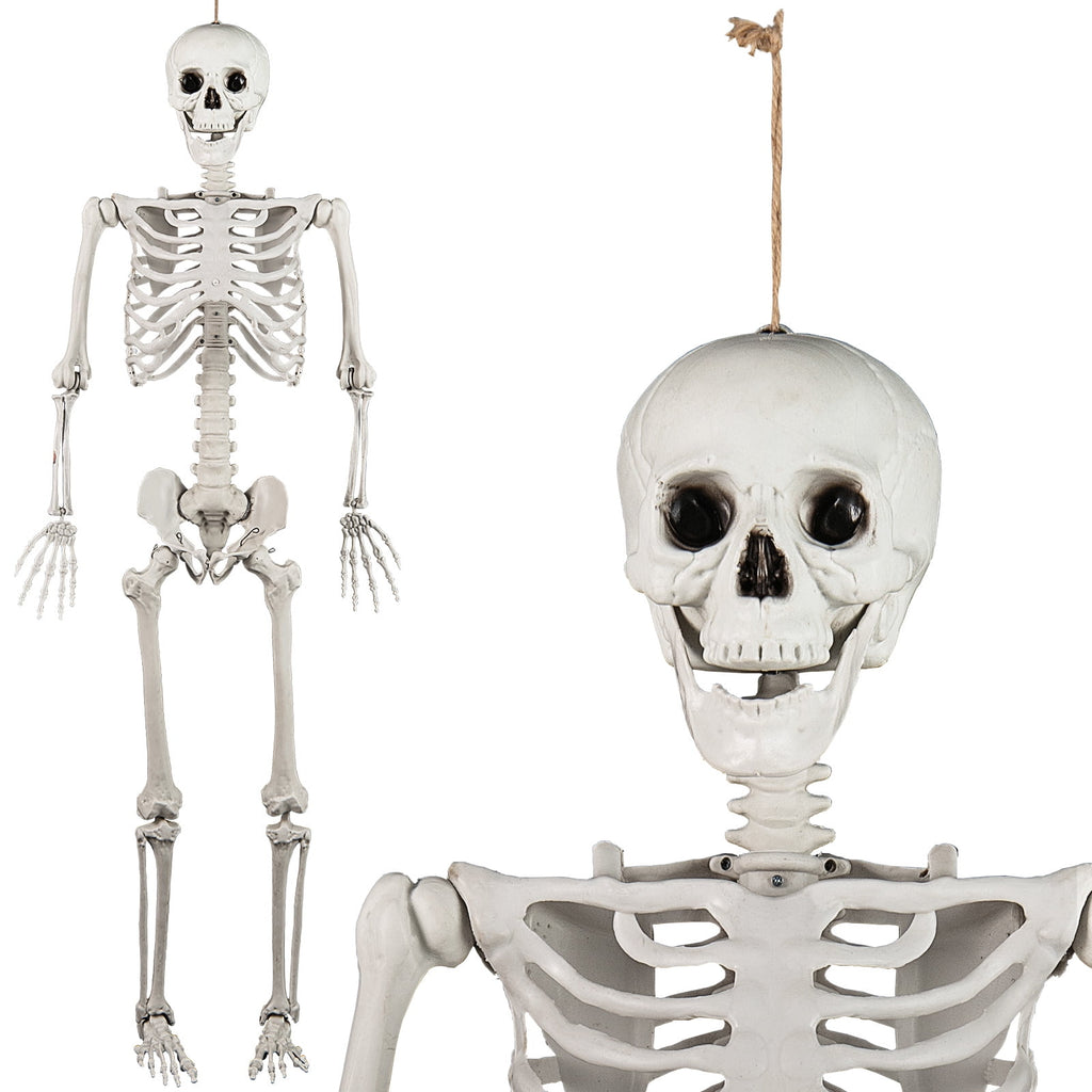 Costway 5.4 FT Halloween Skeleton Decoration Life Size Large Skeleton with Posable Joints 64.5 Inches Ivory White