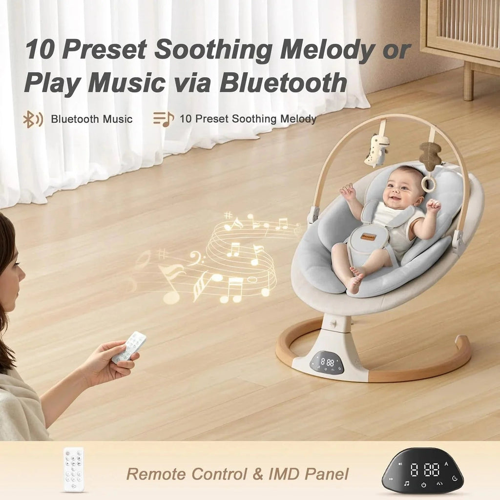 Monamii Bluetooth Infant Swing With Music Speaker, 5 Speeds And Remote Control