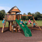 Backyard Discovery Canyon Creek Cedar Wood Swing Set With 8-Foot Wave Slide, Clubhouse And Play Kitchen