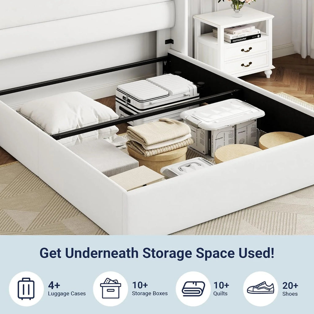 Allewie Queen Lift Up Storage Bed Frame With Wingback Headboard, Light Beige - 80.7 x 60.6 x 44.5 in