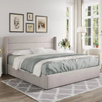 Allewie Queen Lift Up Storage Bed Frame With Wingback Headboard, Light Beige - 80.7 x 60.6 x 44.5 in