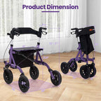 Foldable Rolling Rollator Walker With Seat, 9.5 Inch Pneumatic Wheels