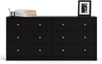3-Piece Scandinavian Engineered Wood Bedroom Furniture Set With Black 6-Drawer Dresser, 3-Drawer Chest And Nightstand