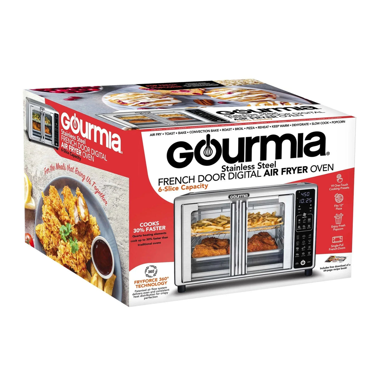 Gourmia French Door Digital Toaster Oven Air Fryer, 6-Slice, 24L, Stainless Steel - GTF2440