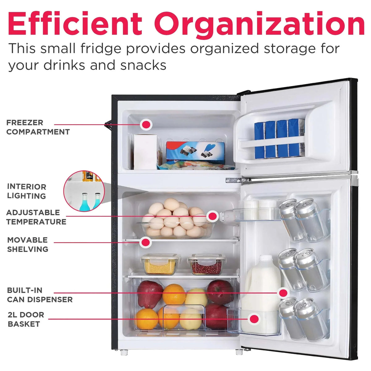 Frigidaire Retro Two-Door Compact Refrigerator With Freezer, 3.1 Cu. Ft., Red