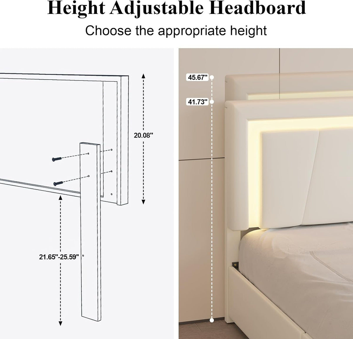 Full Upholstered Platform Bed Frame With 4 Storage Drawers, LED Lights, Adjustable Headboard And Charging Station - White
