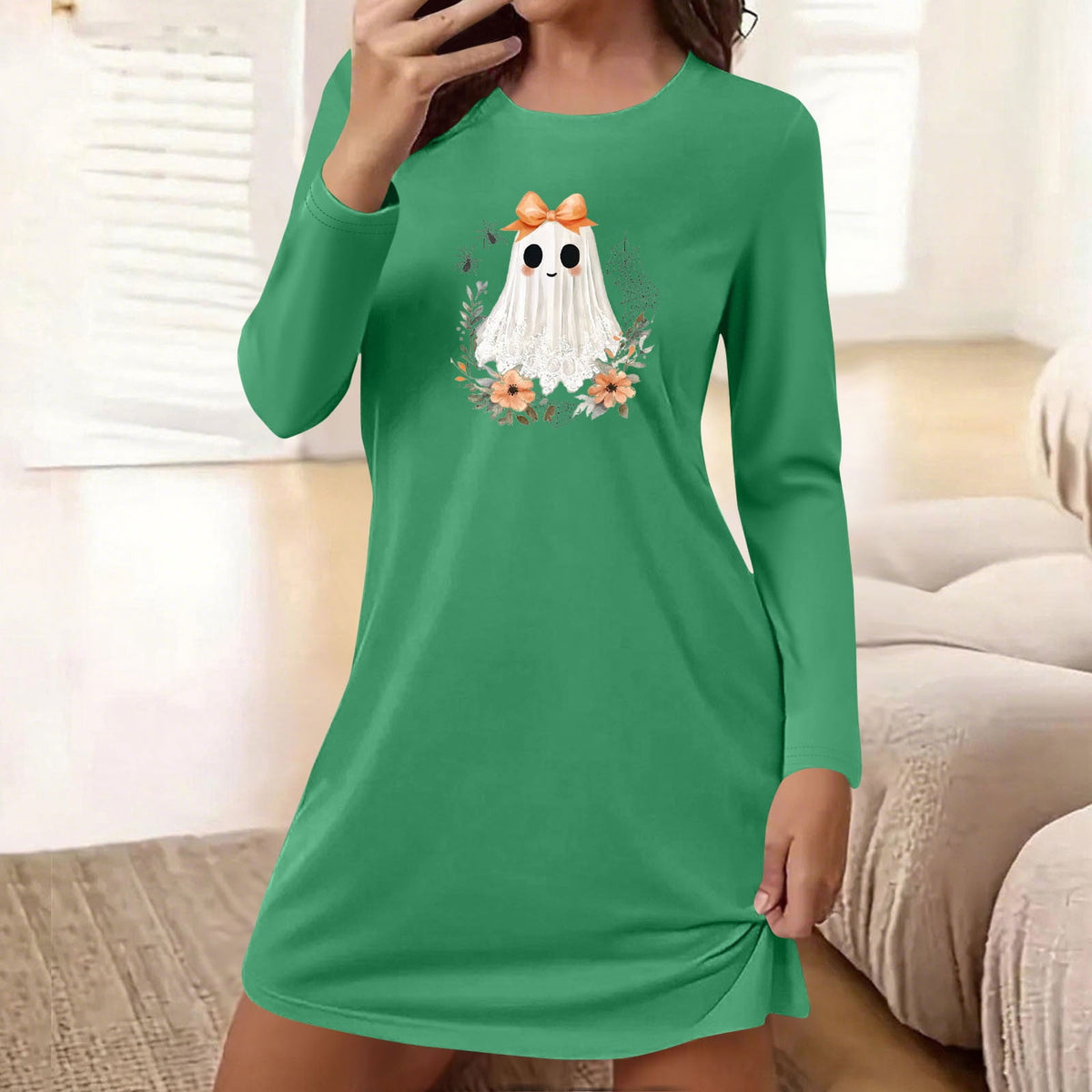 Censtreet Halloween Sleep Shirts for Women Short Sleeve Night Shirts for Sleeping Pullover Nightgown Soft Nightdress