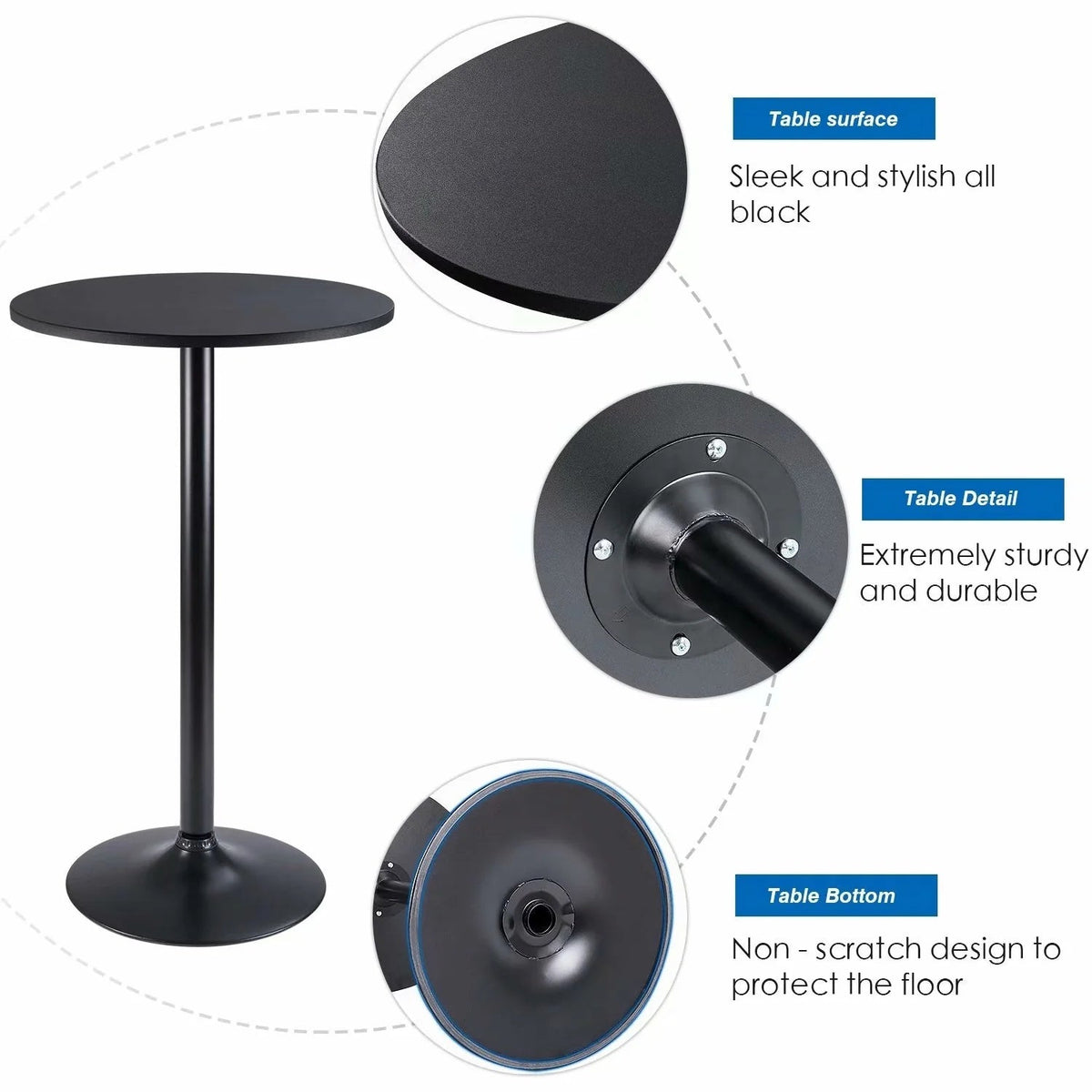 Round Bar-Height Bistro Pub Table With Metal Base And MDF Top, 23.8 x 23.8 x 39.5 Inch