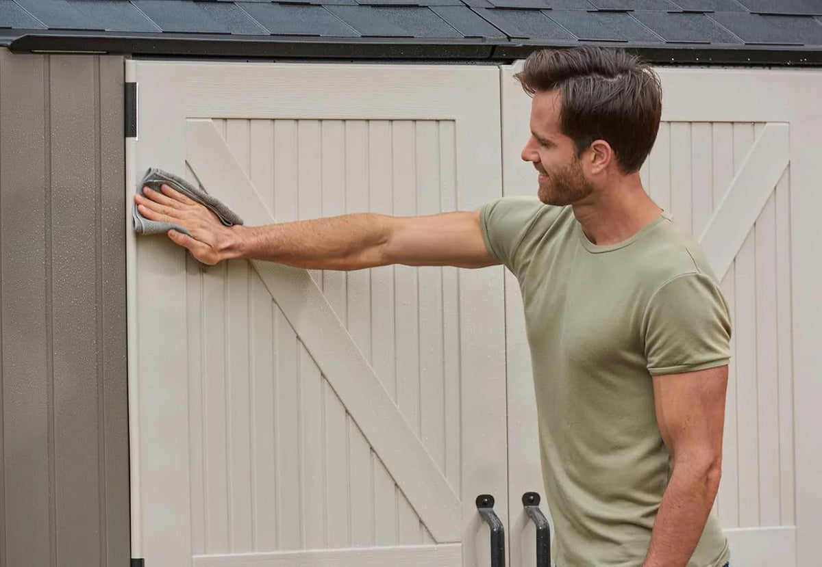 Rubbermaid Resin Outdoor Storage Shed With Floor, 7 x 7 Ft, Gray
