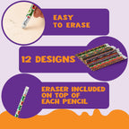 Joyfy 48 Pcs Halloween Pencils Bulk with Eraser for Kids, Colorful Pencils Stationery Pencil Set, Halloween Favors Prizes for Kids, Halloween Bulk Toys