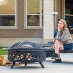 SUNCREAT 42-Inch Wood Burning Patio Fire Pit, Black, 42.1 Inch Diameter x 25.2 Inch High