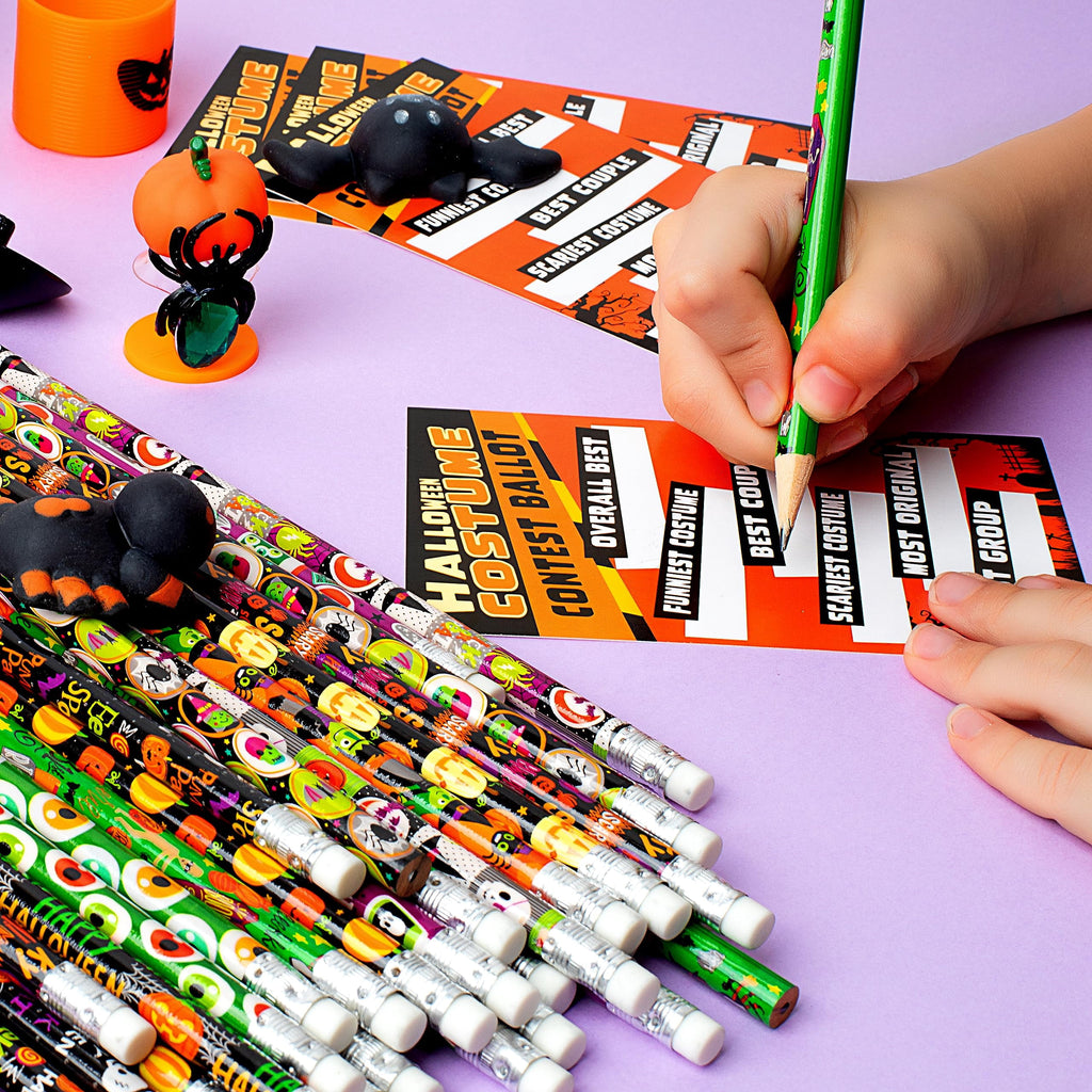 Joyfy 48 Pcs Halloween Pencils Bulk with Eraser for Kids, Colorful Pencils Stationery Pencil Set, Halloween Favors Prizes for Kids, Halloween Bulk Toys