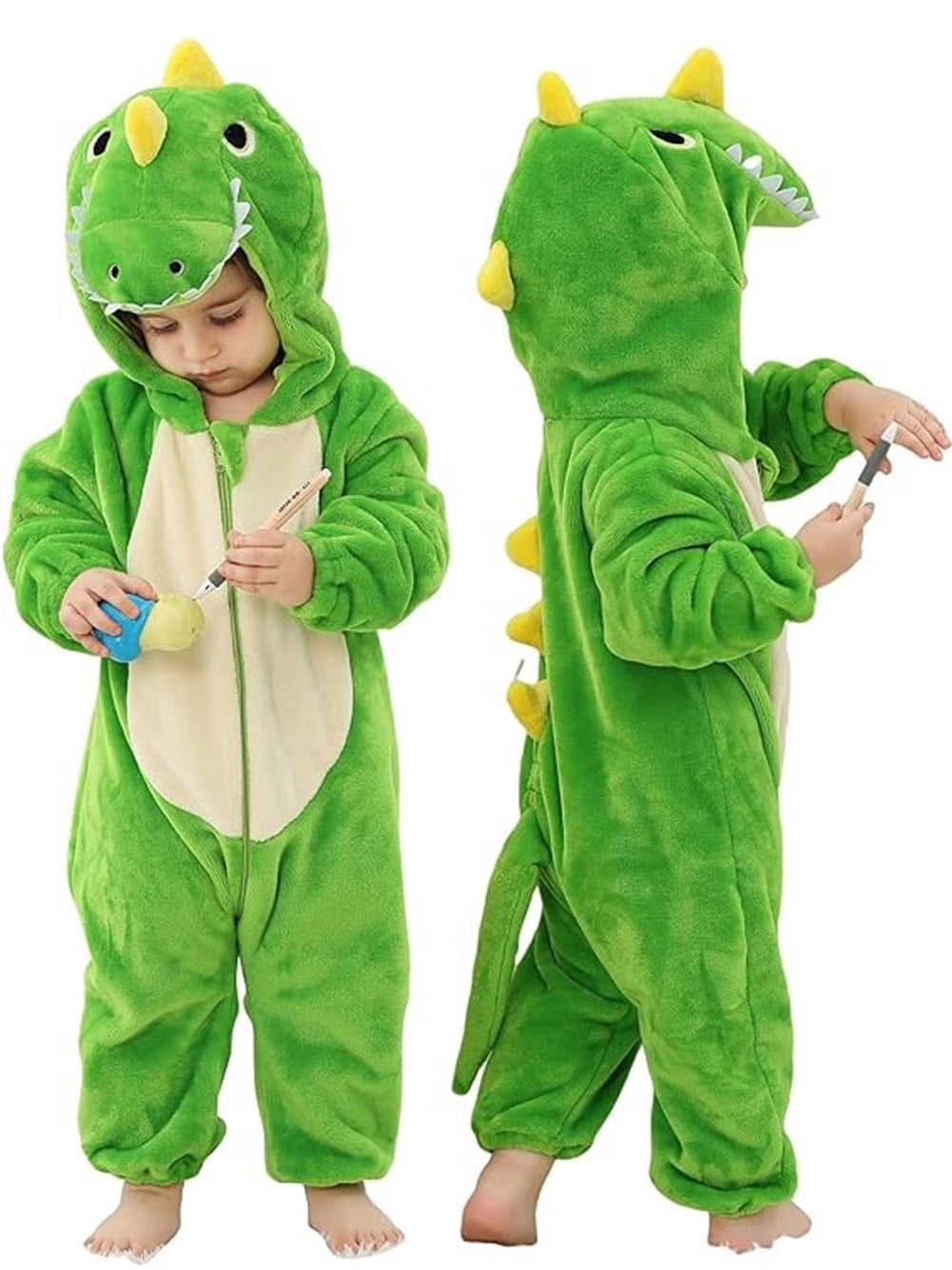 WIBACKER Infant Toddler Dinosaur Animal Fancy Dress Costume Baby Winter Flannel Hooded Romper Christmas Halloween Cosplay Jumpsuit