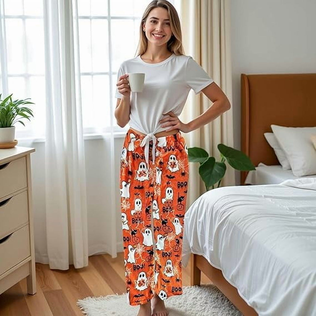Halloween Pajama Pants for Women Men Couples Flannel Pjs Pants Fuzzy Pjs Pants Plush Pajama Bottom Costume Sleepwear Matching Pajamas Halloween Christmas Gifts