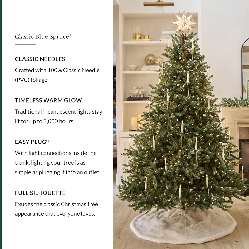 Balsam Hill Artificial Christmas Tree 7.5ft Pre-Lit Classic Blue Spruce With 1000 Clear Incandescent Lights