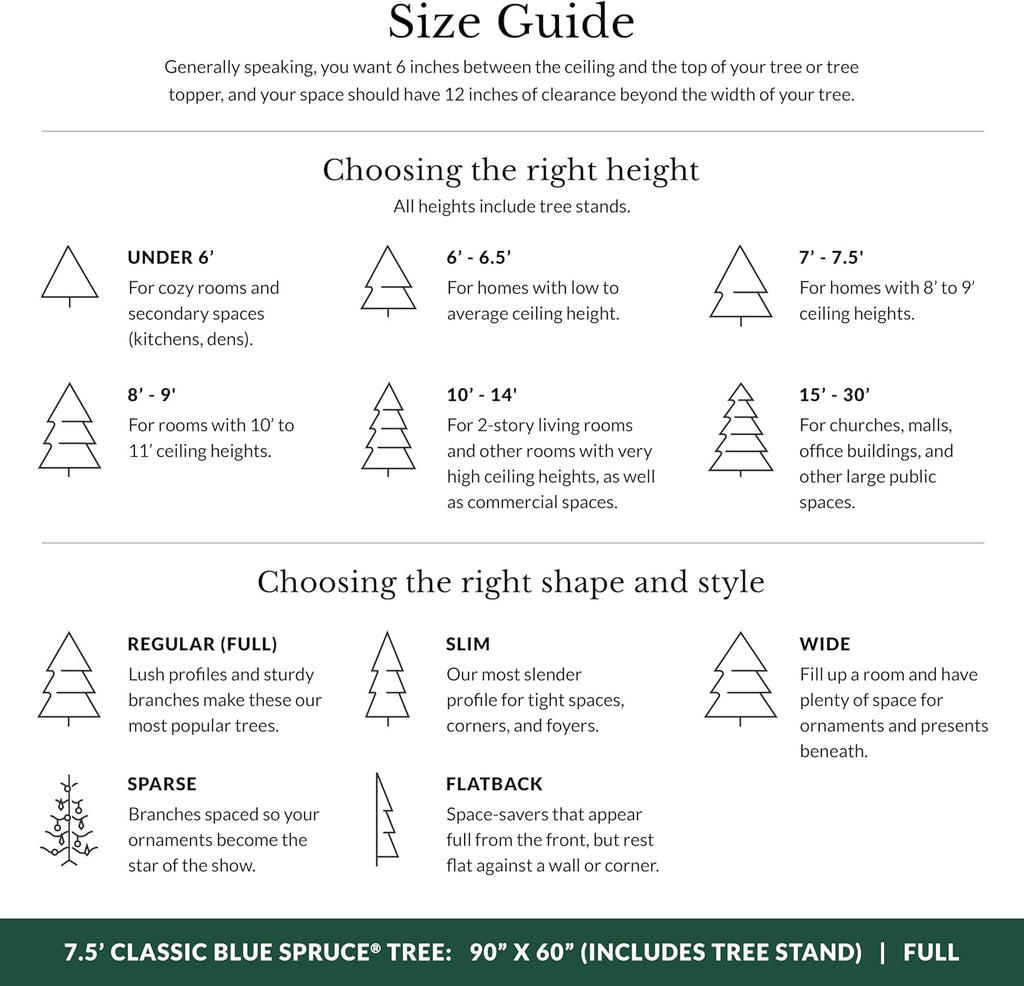 Balsam Hill Artificial Christmas Tree 7.5ft Pre-Lit Classic Blue Spruce With 1000 Clear Incandescent Lights