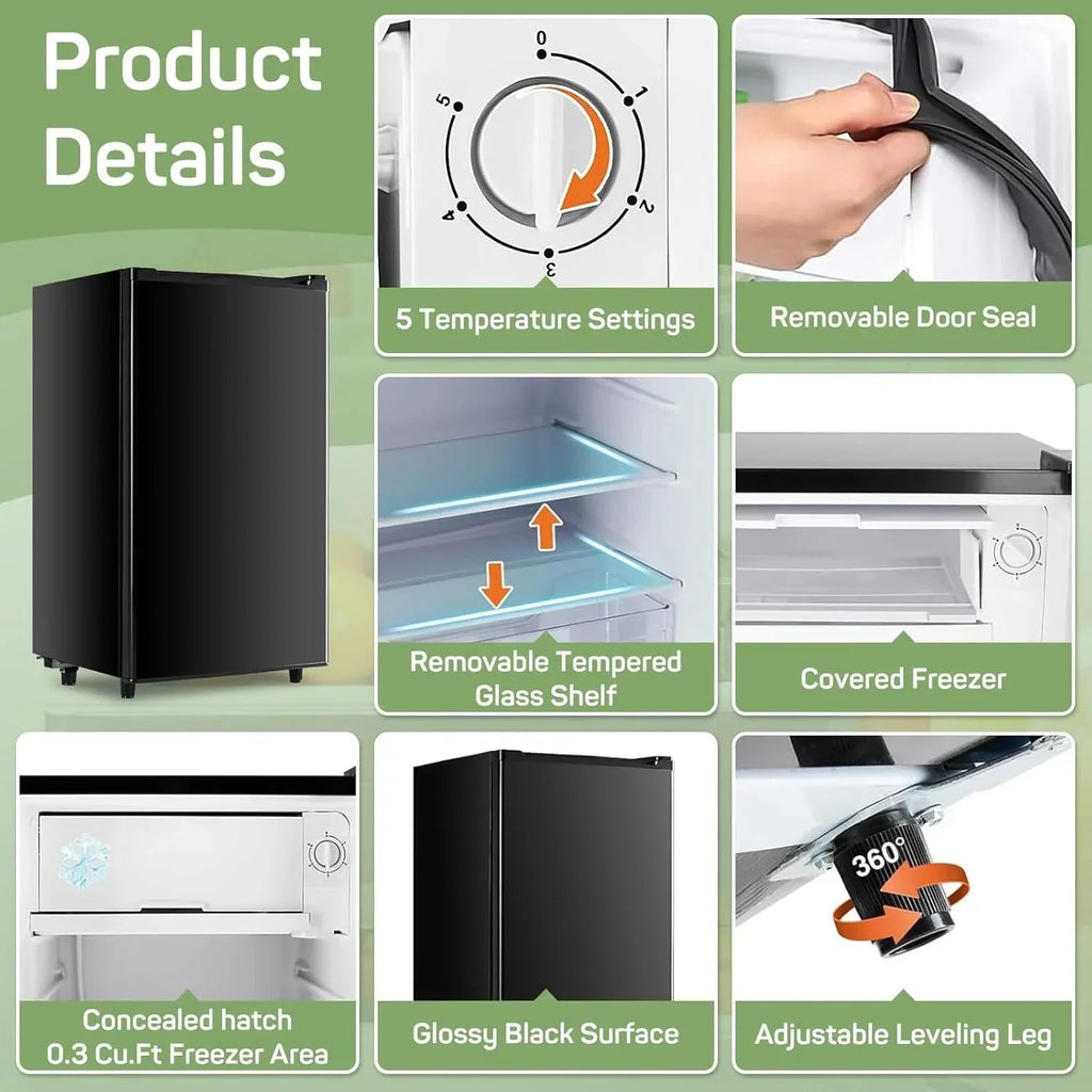 Mini Refrigerator With Internal Freezer, 3.2 Cu. Ft, Black, 17.5 x 17.7 x 31.5 in