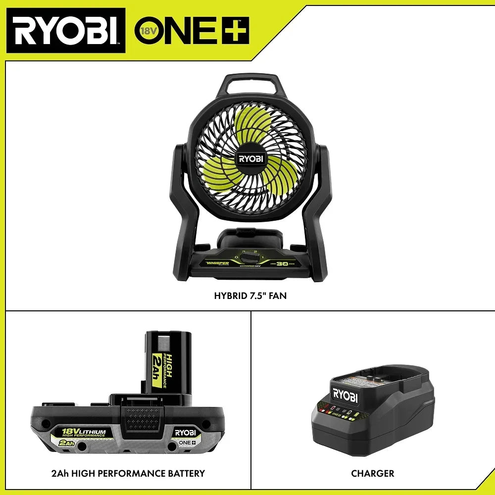 RYOBI Limited Edition 18V ONE+ Hybrid WHISPER SERIES 7-1/2 in. Fan Kit