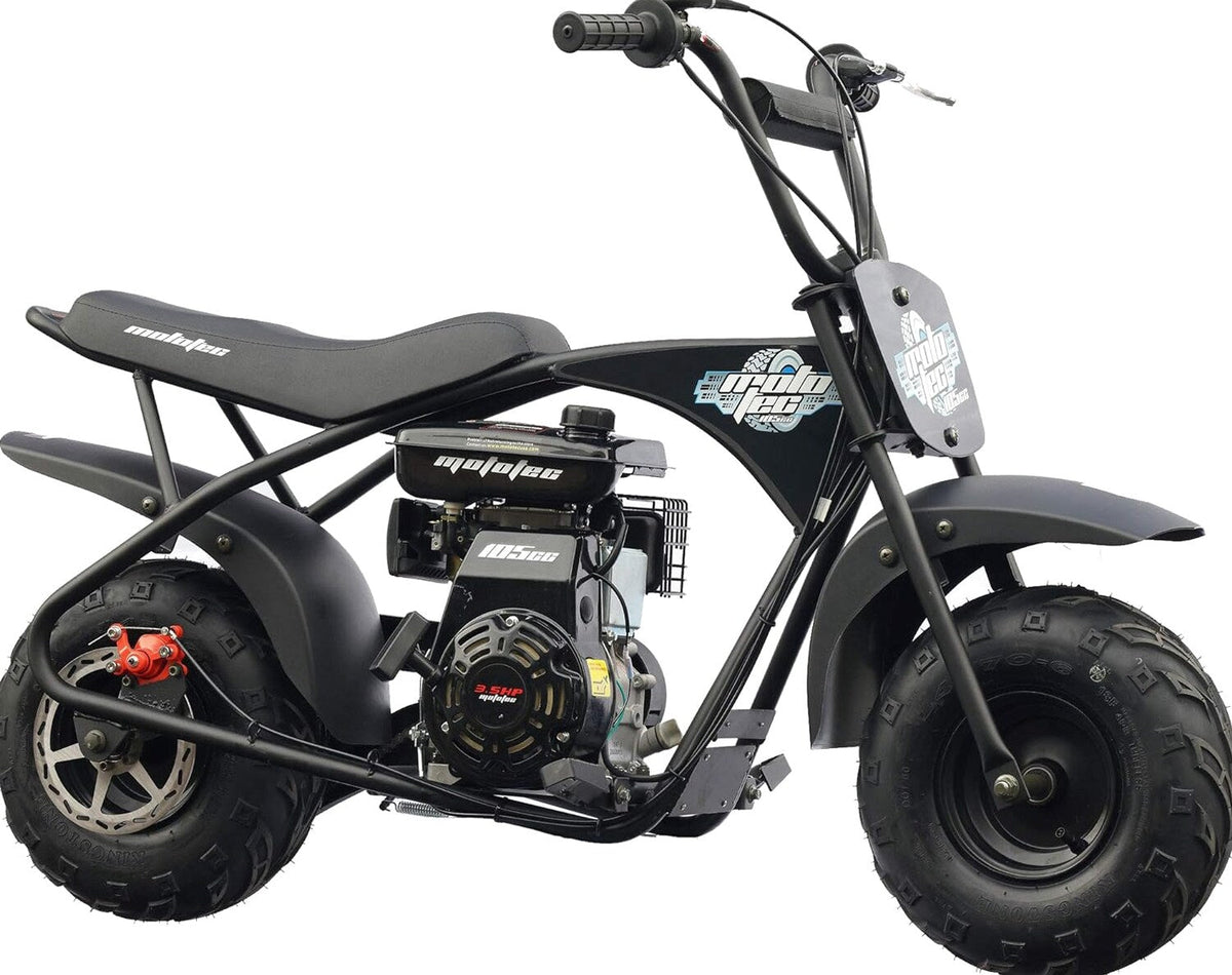 MotoTec 105CC 3.5HP Mini Bike, Black, Alloy Steel, 23mph - KN110-A
